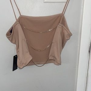 Tan rhinestone crop top